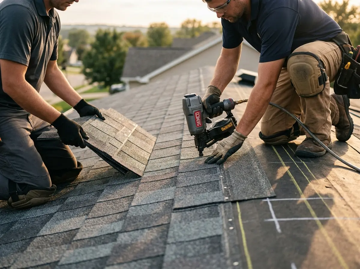 Professional roofer working on a residential roof in Hickory Hills